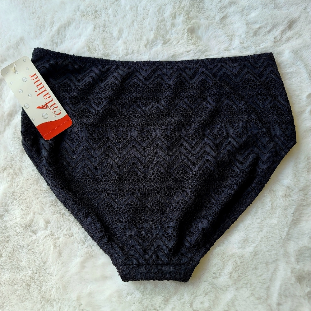 CATALINA ♡ NWT Gorgeous Black Eyelet Lace Bikini Swim Bottoms L 12-14 - Picture 3 of 13